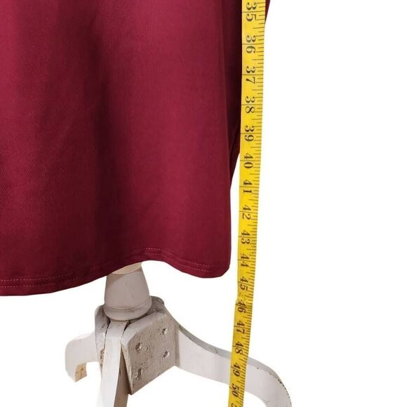Allandwell Women's XL Burgandy Stretch Fit And Flare Midi Short-Sleeve Tie Waist - Picture 3 of 6